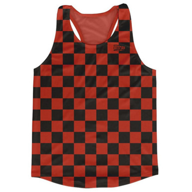 Cardinal Red & Black Checkerboard Running Tank Top Racerback Track and Cross Country Singlet Jersey Made In USA - Cardinal Red & Black