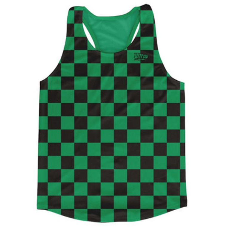 Kelly Green & Black Checkerboard Running Tank Top Racerback Track and Cross Country Singlet Jersey Made In USA - Kelly Green & Black