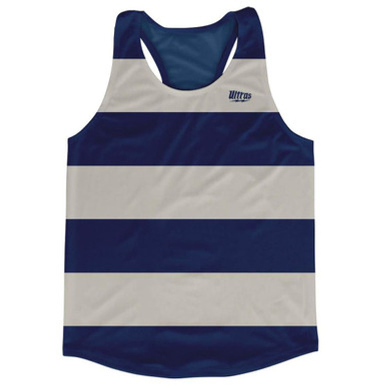 Navy & Cool Grey Striped Running Tank Top Racerback Track and Cross Country Singlet Jersey Made In USA - Navy & Cool Grey