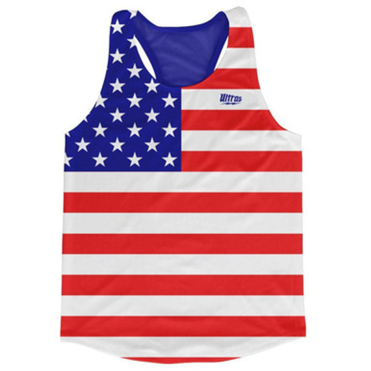 United States Country American Flag Running Tank Top Racerback Track and Cross Country Singlet Jersey Made In USA - Royal Blue