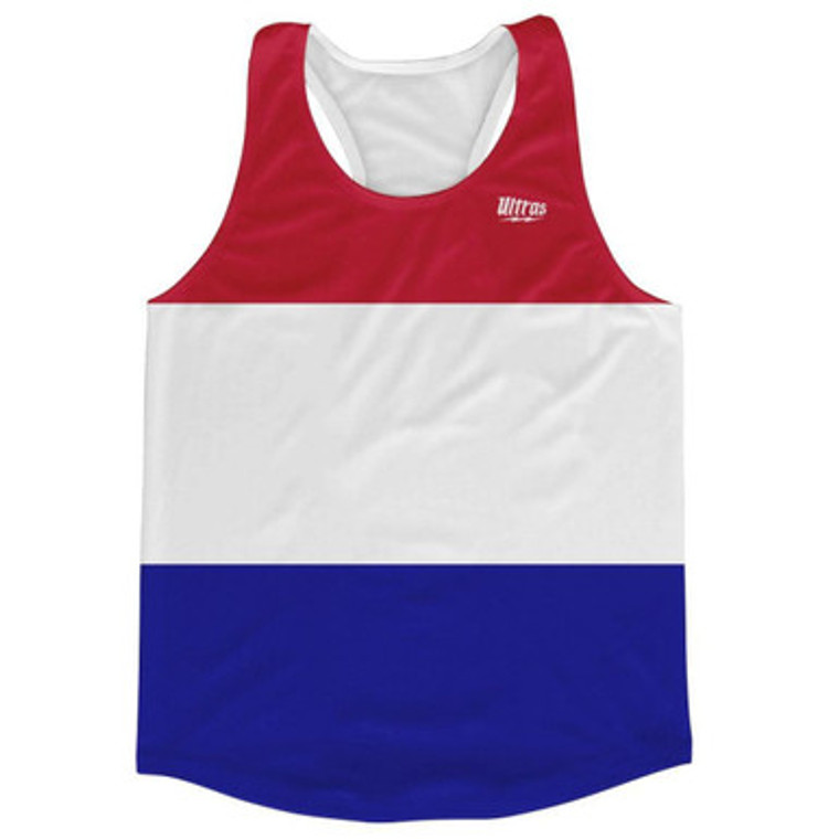 Netherlands Country Flag Running Tank Top Racerback Track and Cross Country Singlet Jersey Made In USA-Red White Blue