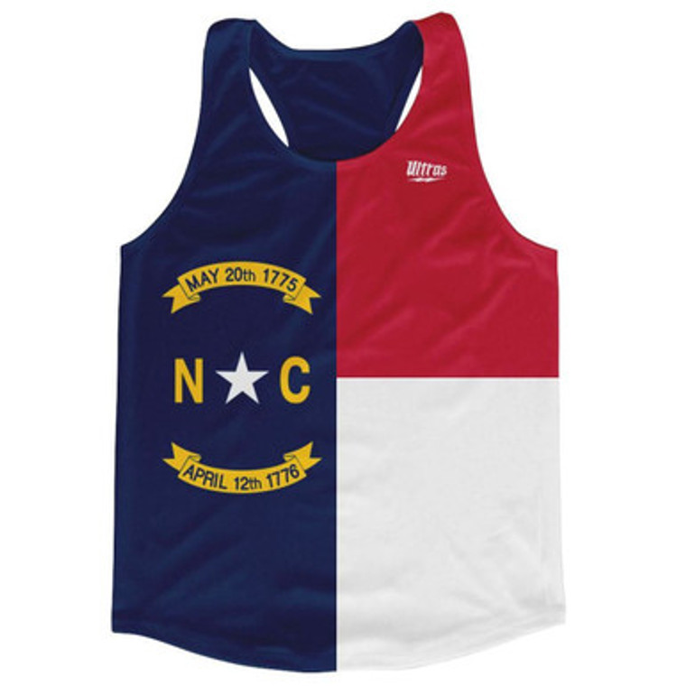 North Carolina State Flag Running Tank Top Racerback Track and Cross Country Singlet Jersey Made In USA - Blue White & Red