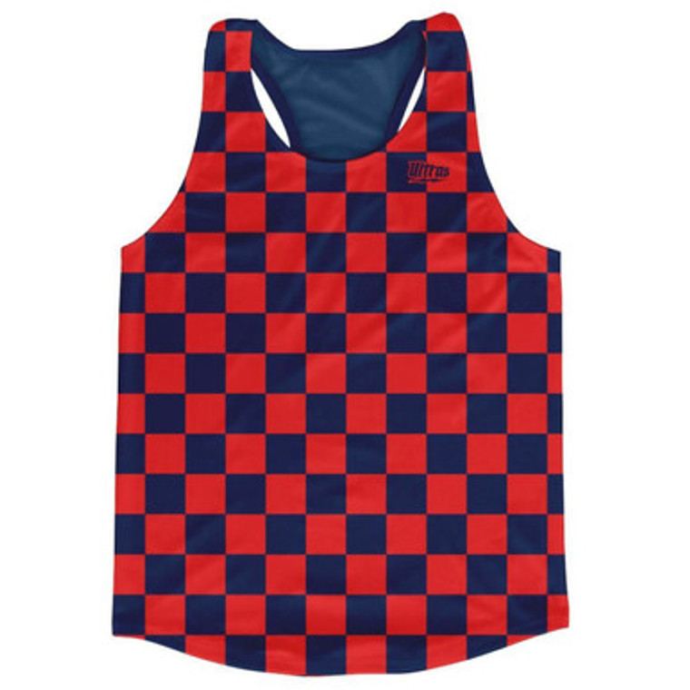 Navy & Red Checkerboard Running Tank Top Racerback Track and Cross Country Singlet Jersey Made In USA - Navy & Red