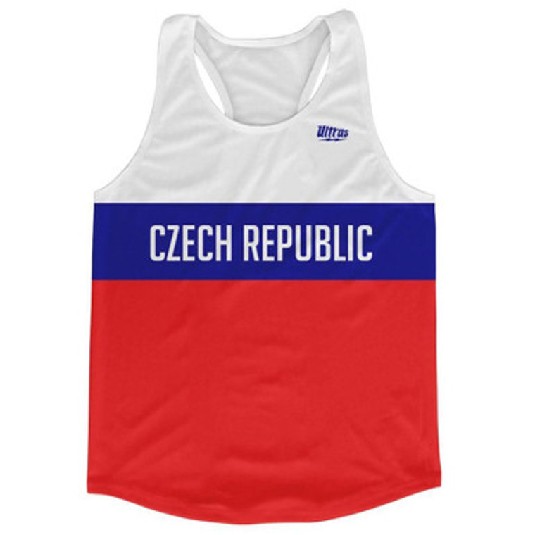 Czech Republic Country Finish Line Running Tank Top Racerback Track and Cross Country Singlet Jersey Made In USA - White Blue Red