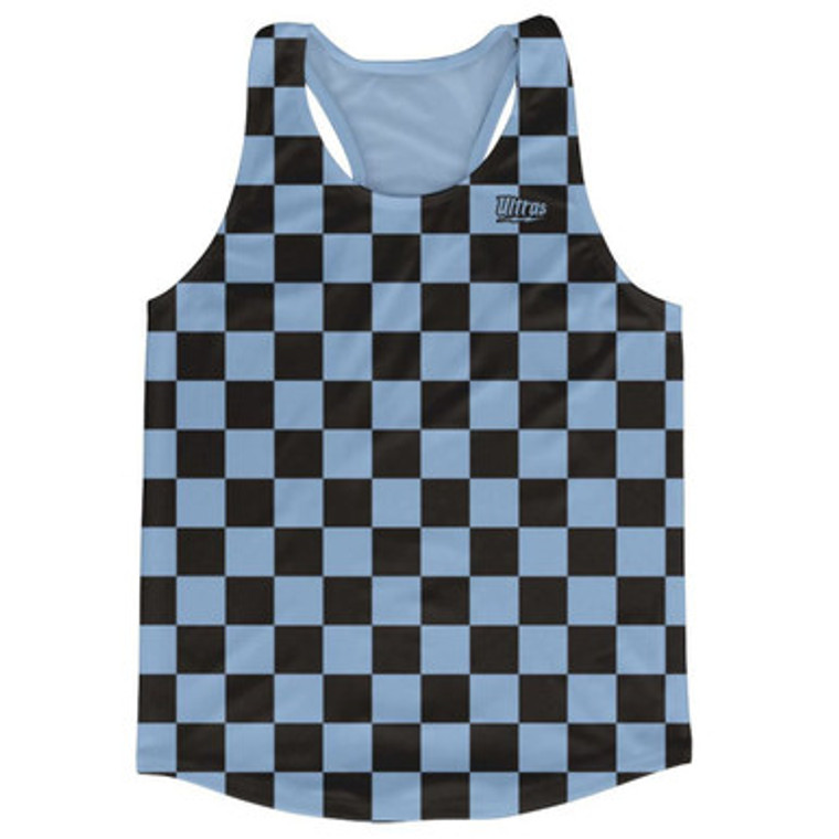 Blue & Black Checkerboard Running Tank Top Racerback Track and Cross Country Singlet Jersey Made In USA-Blue & Black