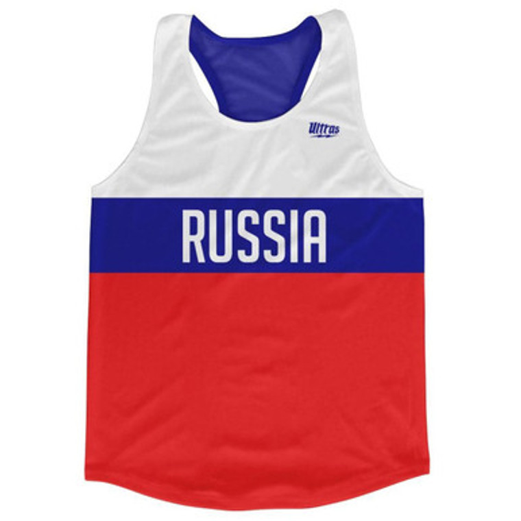 Russia Country Finish Line Running Tank Top Racerback Track and Cross Country Singlet Jersey Made In USA - Blue Red White