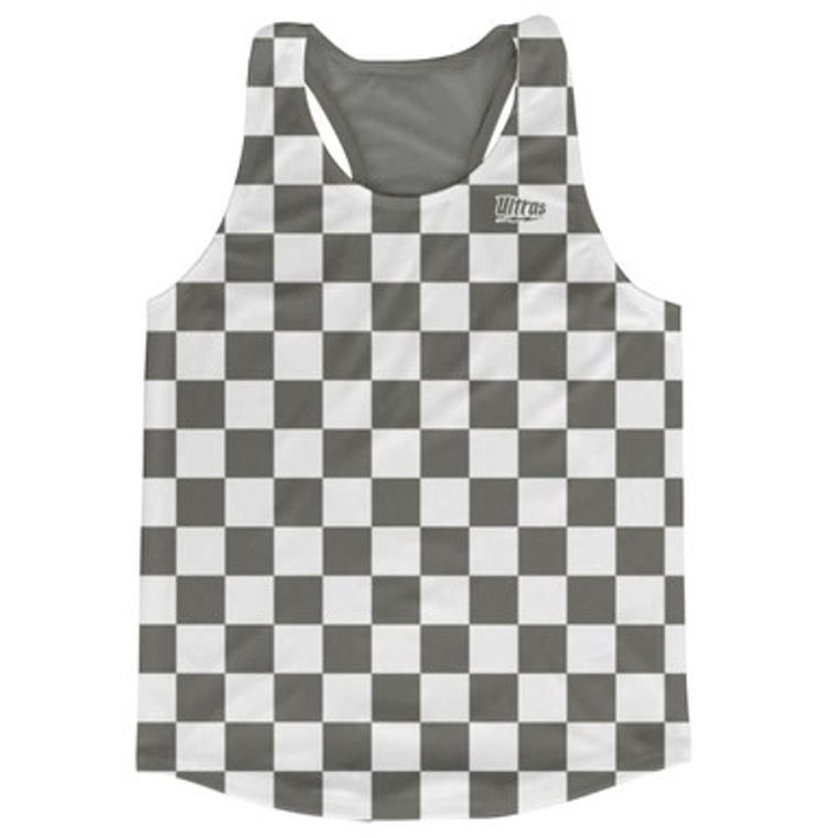 Grey Charcoal & White Checkerboard Running Tank Top Racerback Track and Cross Country Singlet Jersey Made In USA - Grey Charcoal & White
