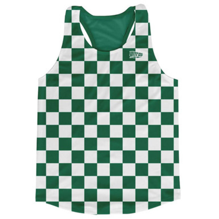 Hunter Green & White Checkerboard Running Tank Top Racerback Track and Cross Country Singlet Jersey Made In USA - Hunter Green & White