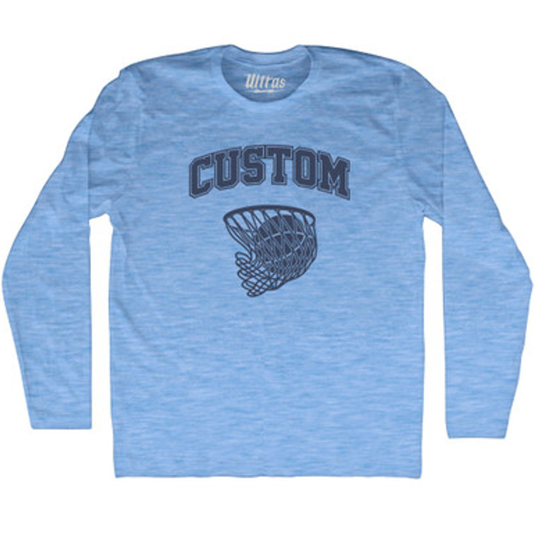 Custom Basketball Old School Ball Net Adult Tri-Blend Long Sleeve T-shirt-Athletic Blue