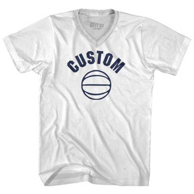 Custom Basketball Old School Ball Adult Tri-Blend V-neck T-shirt - White