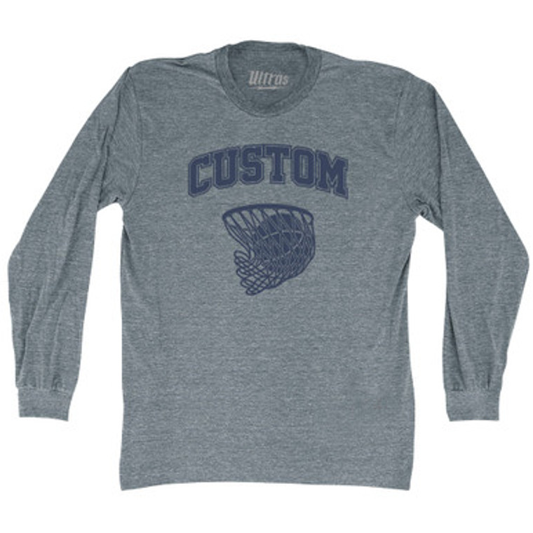 Custom Basketball Old School Ball Net Adult Tri-Blend Long Sleeve T-shirt - Athletic Grey