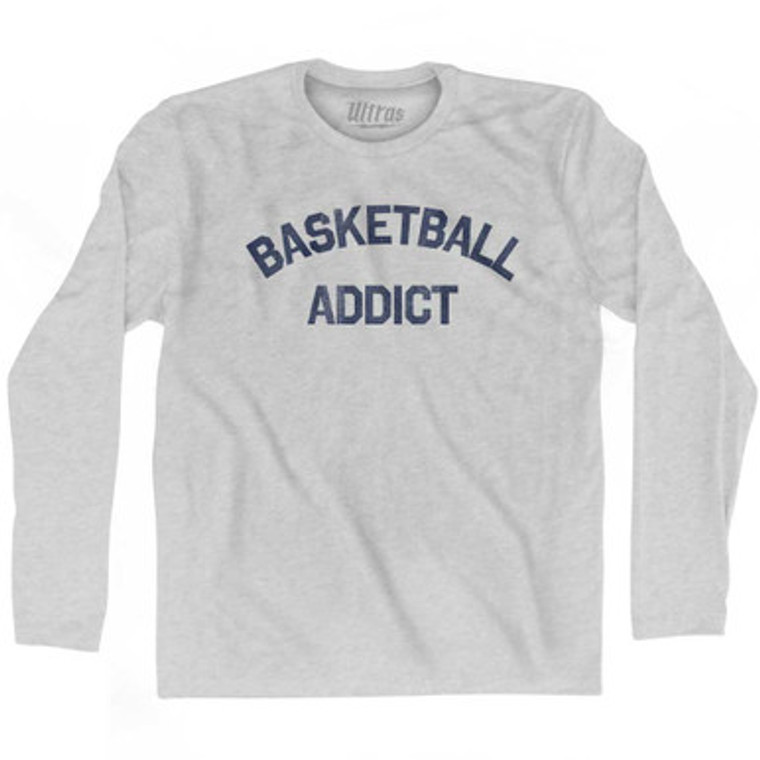 Basketball Addict Adult Cotton Long Sleeve T-shirt - Grey Heather