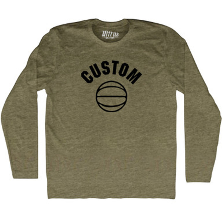 Custom Basketball Old School Ball Adult Tri-Blend Long Sleeve T-shirt - Military Green