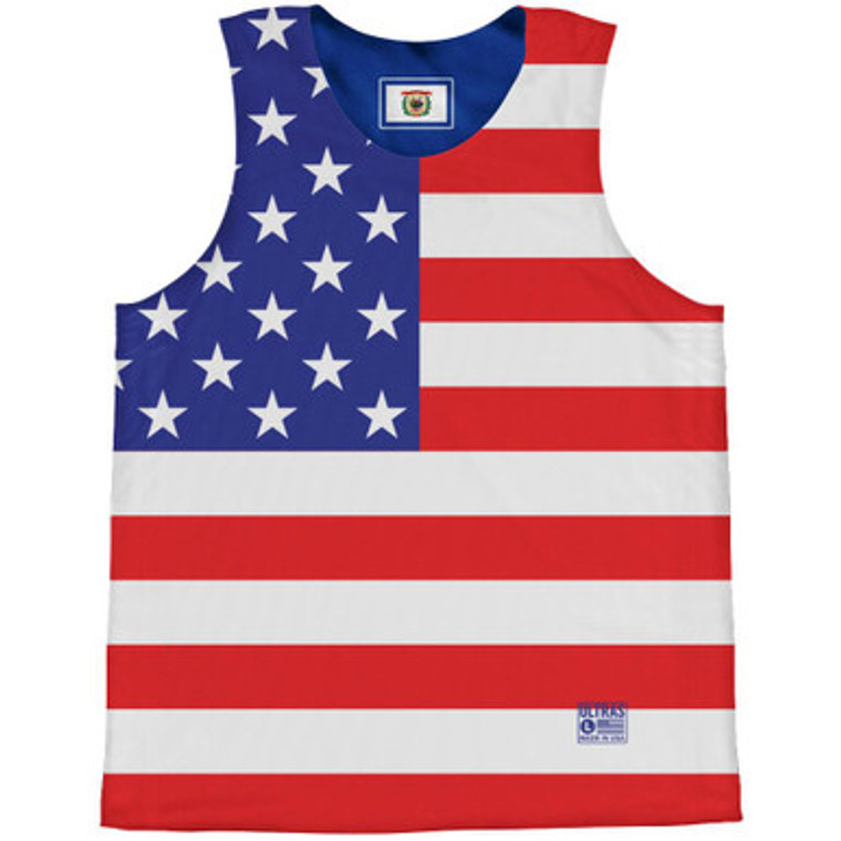 American Flag and West Virginia State Flag Reversible Basketball Practice Singlet Jersey - Red White