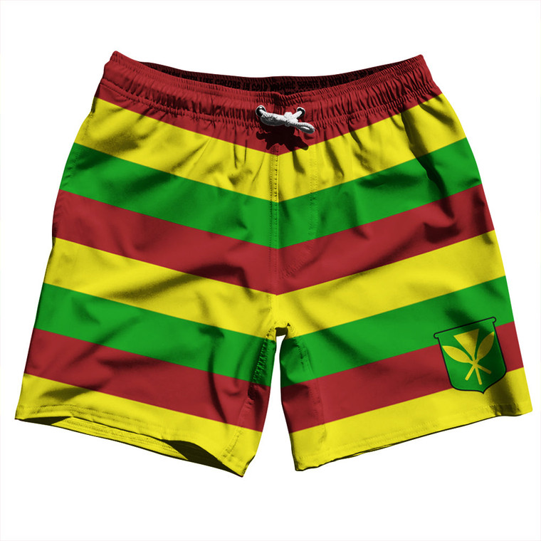 Hawaii Kanaka Maoli Flag Swim Shorts 7" Made in USA - Yellow Red Green