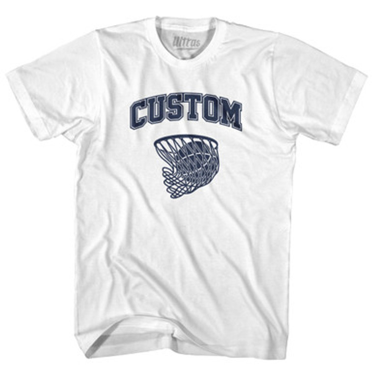 Custom Basketball Old School Ball Net Womens Cotton Junior Cut T-Shirt - White