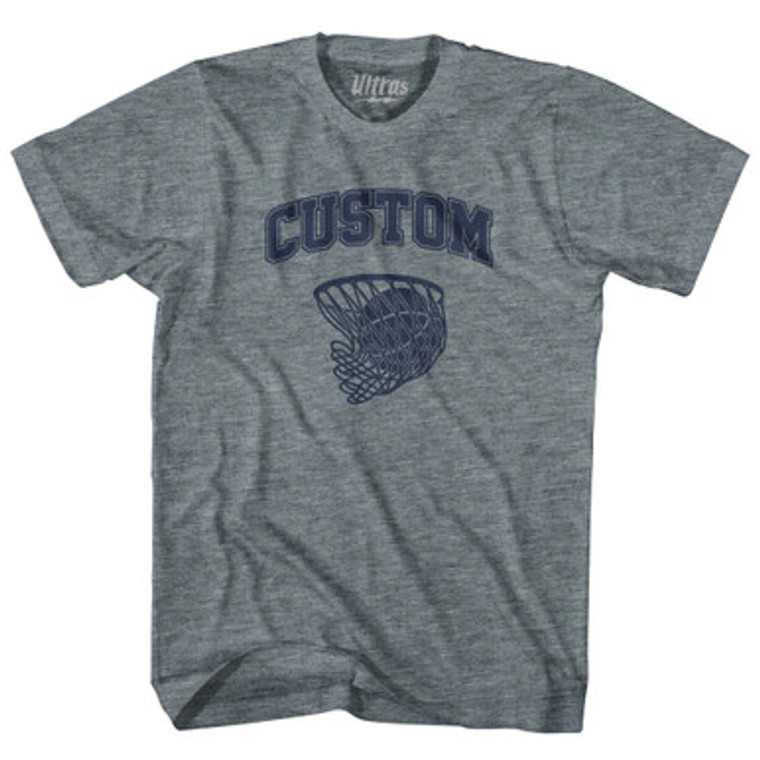 Custom Basketball Old School Ball Net Adult Tri-Blend T-shirt - Athletic Grey