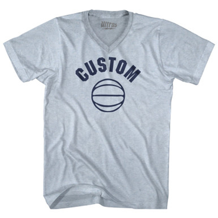 Custom Basketball Old School Ball Adult Tri-Blend V-neck T-shirt - Athletic White