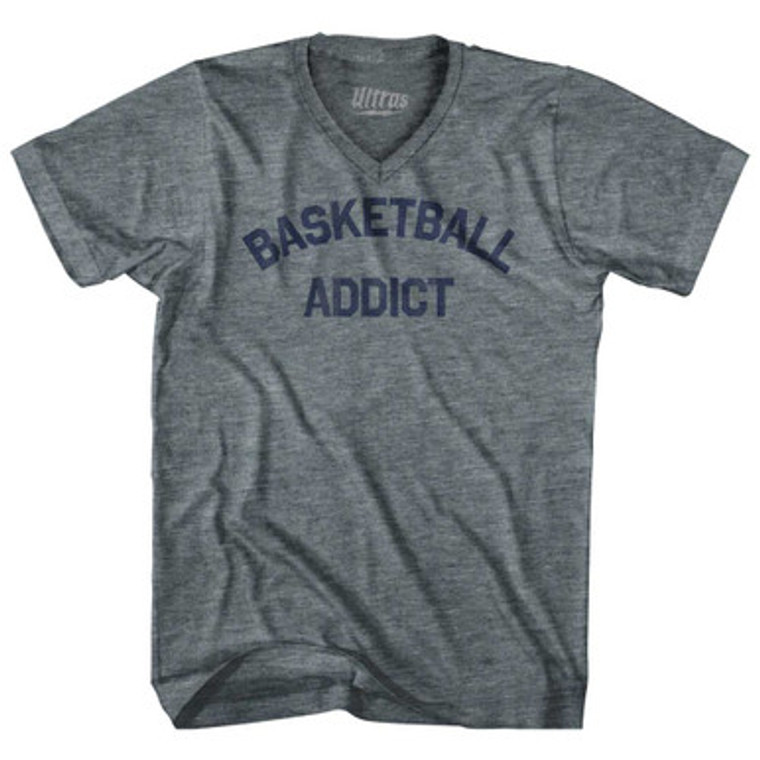 Basketball Addict Tri-Blend V-neck Womens Junior Cut T-shirt-Athletic Grey