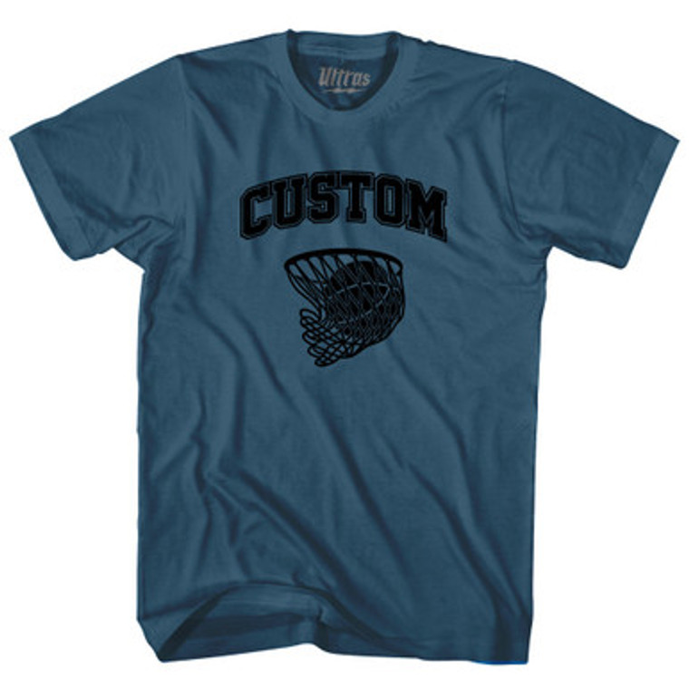 Custom Basketball Old School Ball Net Adult Cotton T-shirt - Lake Blue