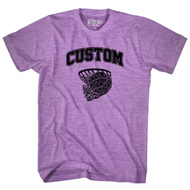 Custom Basketball Old School Ball Net Adult Tri-Blend T-shirt - Athletic Purple