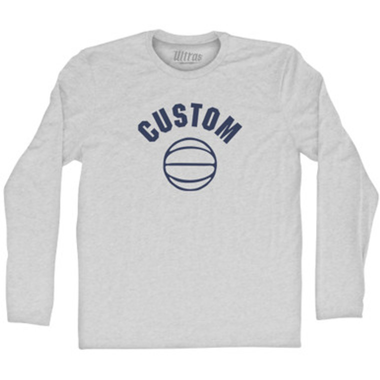 Custom Basketball Old School Ball Adult Cotton Long Sleeve T-shirt - Grey Heather