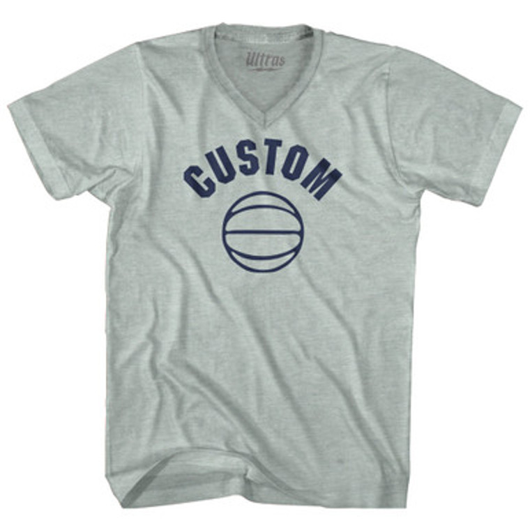 Custom Basketball Old School Ball Adult Tri-Blend V-neck T-shirt-Athletic Cool Grey
