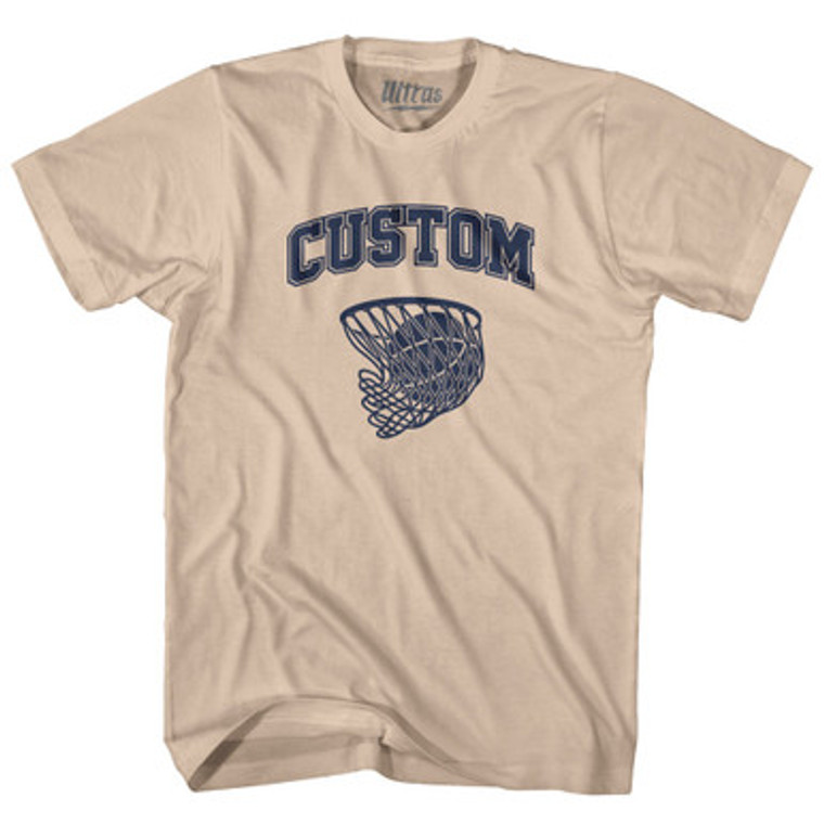 Custom Basketball Old School Ball Net Adult Cotton T-shirt - Creme