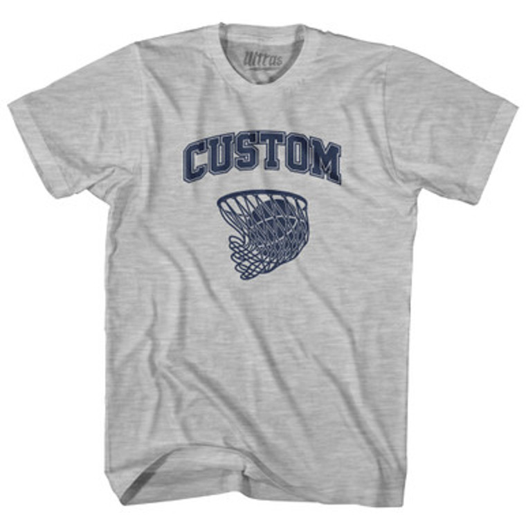 Custom Basketball Old School Ball Net Adult Cotton T-shirt-Grey Heather