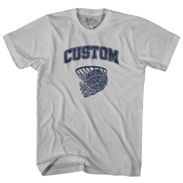 Custom Basketball Old School Ball Net Adult Cotton T-shirt - Cool Grey