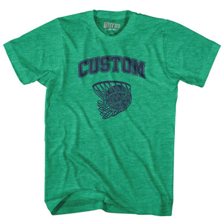 Custom Basketball Old School Ball Net Adult Tri-Blend T-shirt-Athletic Green