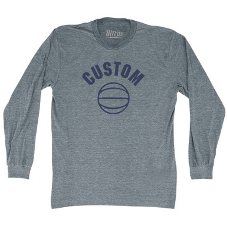 Custom Basketball Old School Ball Adult Tri-Blend Long Sleeve T-shirt - Athletic Grey