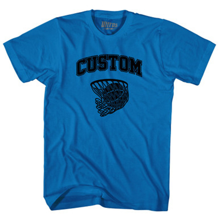 Custom Basketball Old School Ball Net Adult Cotton T-shirt - Royal