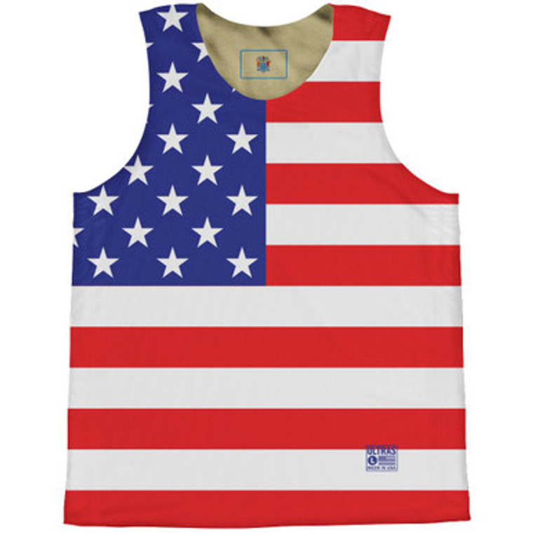 American Flag and New Jersey State Flag Reversible Basketball Practice Singlet Jersey - Red White