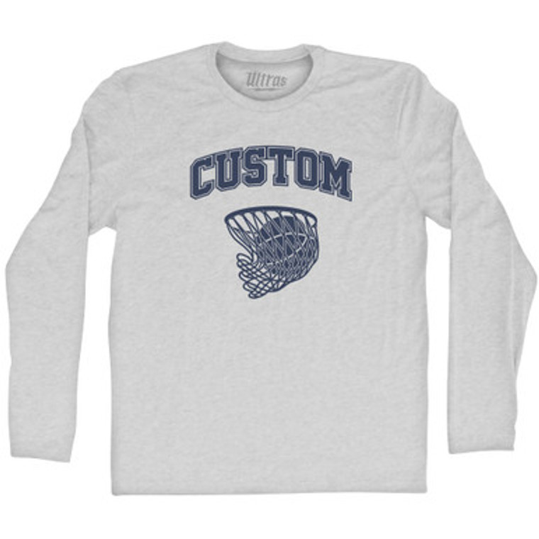 Custom Basketball Old School Ball Net Adult Cotton Long Sleeve T-shirt-Grey Heather