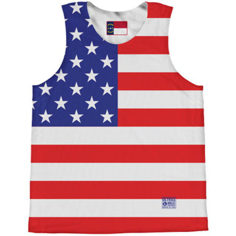 American Flag and North Carolina State Flag Reversible Basketball Practice Singlet Jersey - Red White