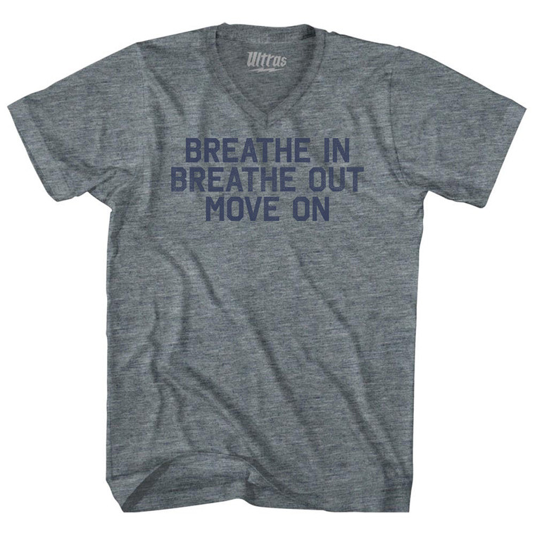 Breath In Breath Out Move On Tri-Blend V-neck Womens Junior Cut T-shirt - Athletic Grey
