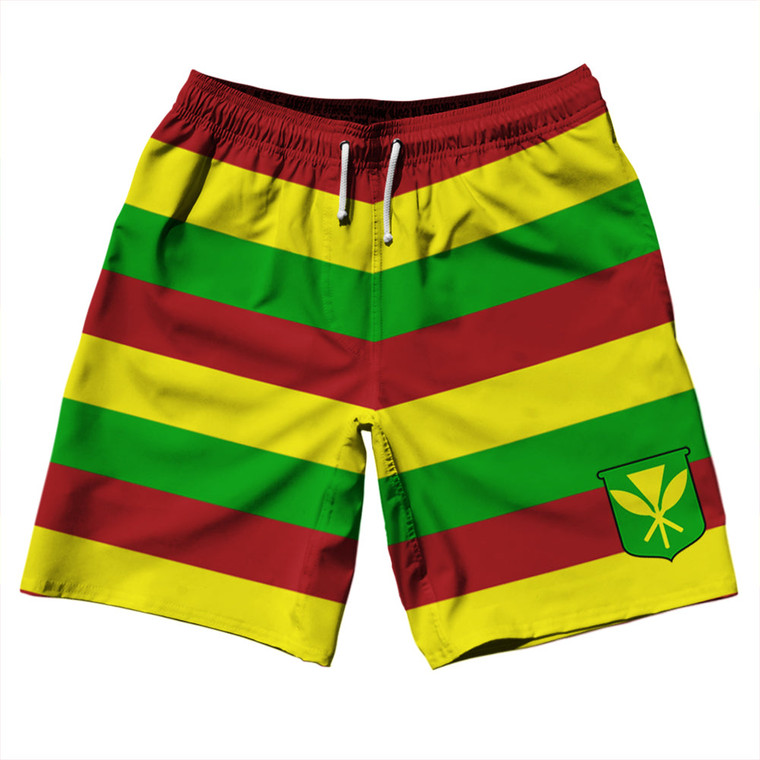 Hawaii Kanaka Maoli Flag 10" Swim Shorts Made in USA - Yellow Red Green