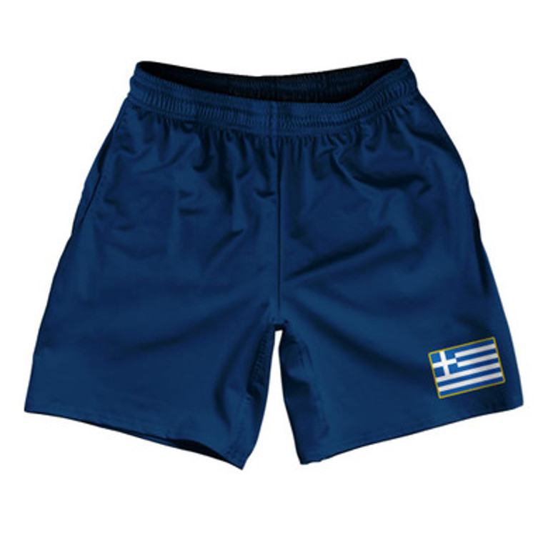 Greece Country Heritage Flag Athletic Running Fitness Exercise Shorts 7" Inseam Made In USA Shorts by Ultras