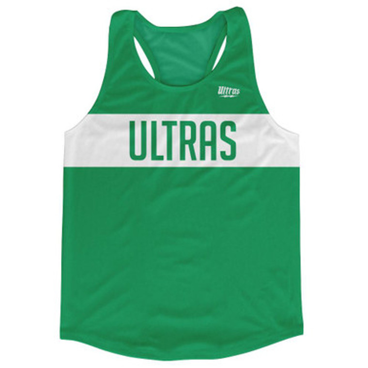 Ultras White and Kelly Green Finish Line Running Tank Top Racerback Track and Cross Country Singlet Jersey Made In USA - White & Kelly Green