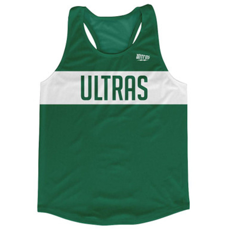 Ultras White and Hunter Green Finish Line Running Tank Top Racerback Track and Cross Country Singlet Jersey Made In USA - White & Hunter Green