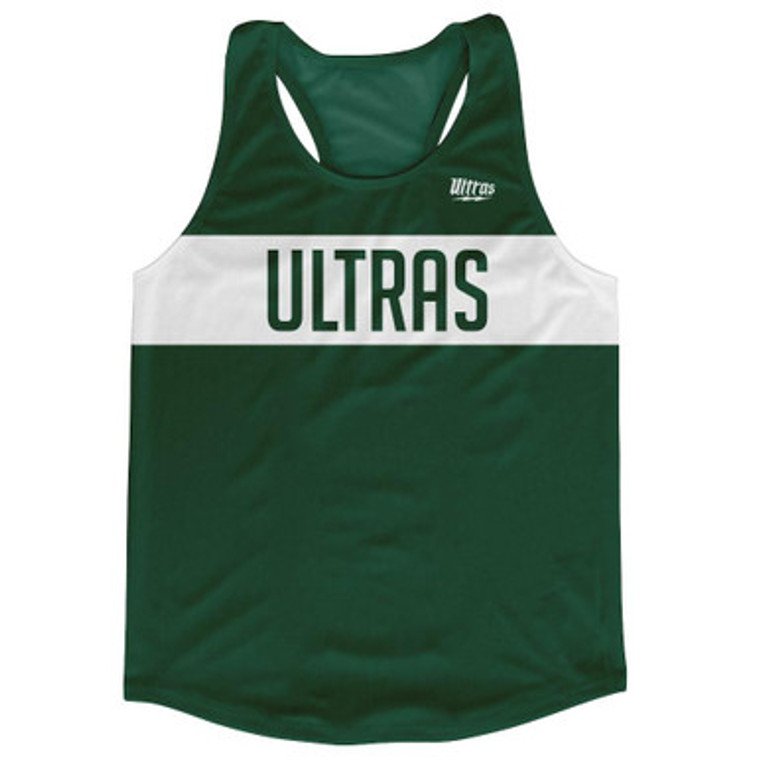 Ultras Forest Green and White Forest Green Finish Line Running Tank Top Racerback Track and Cross Country Singlet Jersey Made In USA - Forest Green & White