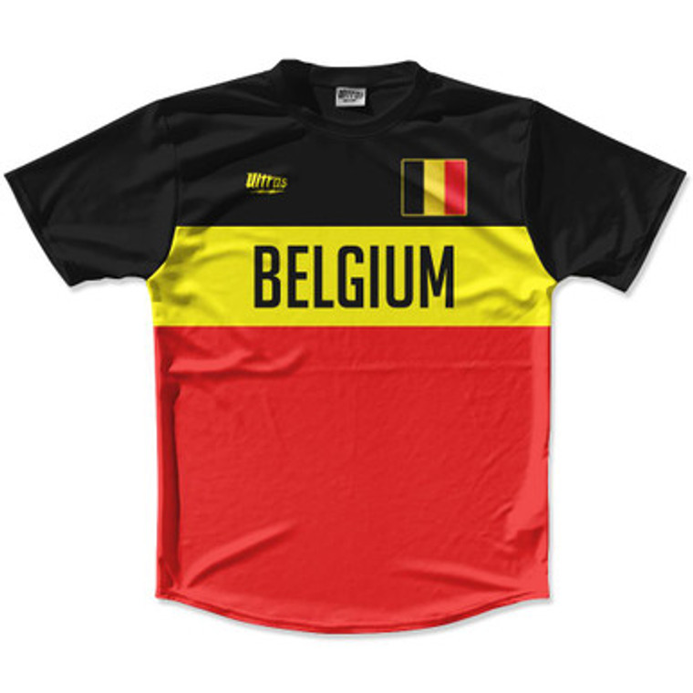 Ultras Belgium Flag Finish Line Running Cross Country Track Shirt Made In USA - Red Black