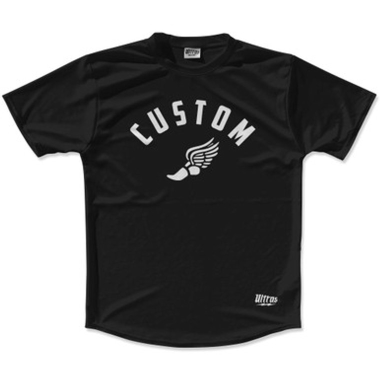 Black & Light Grey Custom Track Wings Running Shirt Made in USA - Black & Light Grey