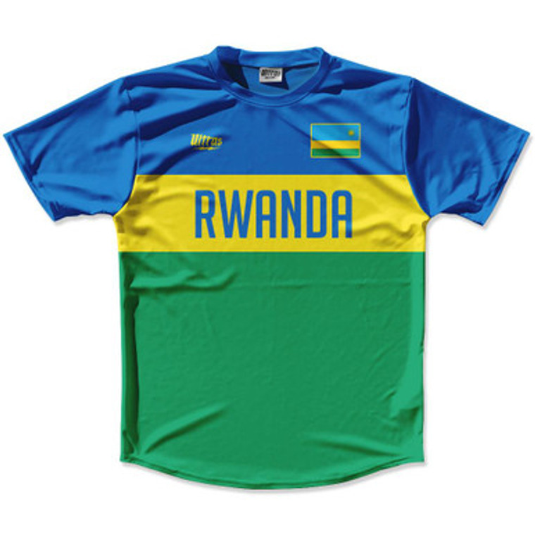 Ultras Rwanda Flag Finish Line Running Cross Country Track Shirt Made In USA - Green Blue