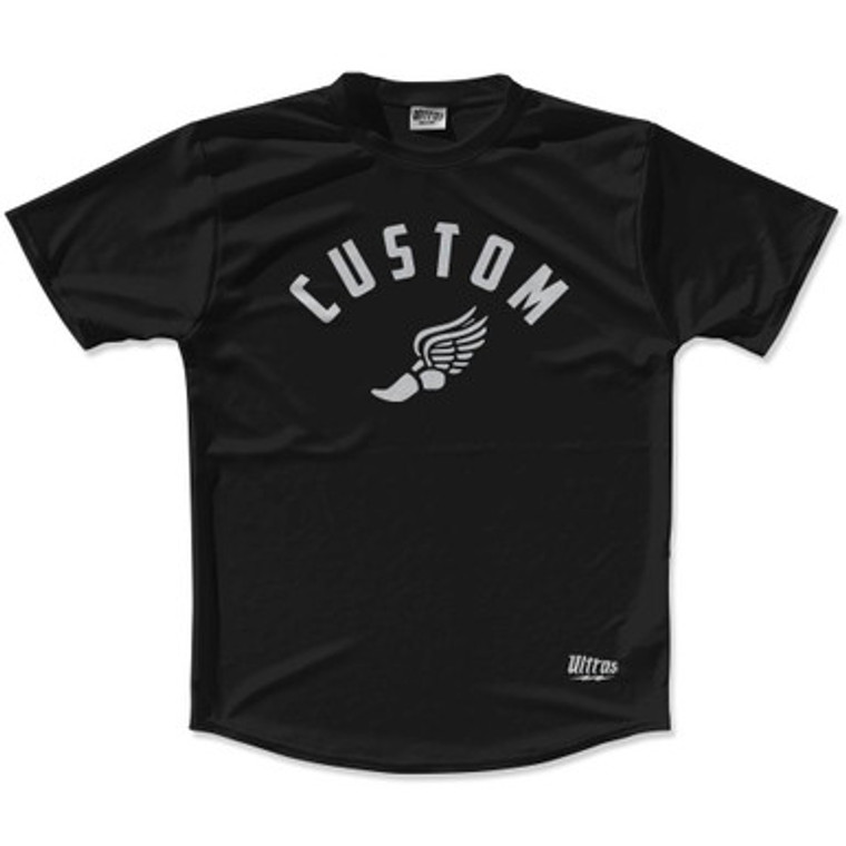 Black & Medium Grey Custom Track Wings Running Shirt Made in USA - Black & Medium Grey