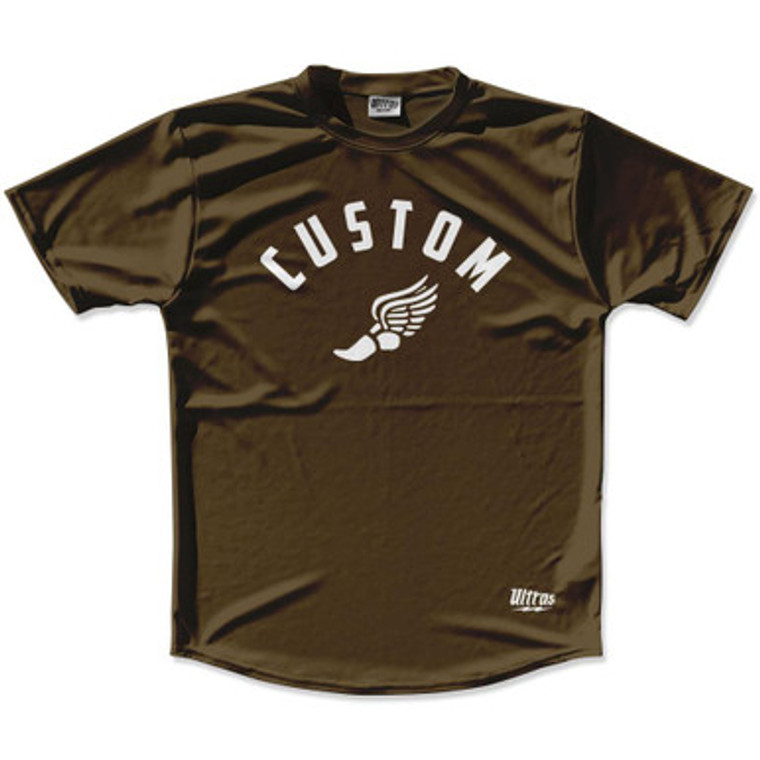 Dark Brown & White Custom Track Wings Running Shirt Made in USA-Dark Brown & White