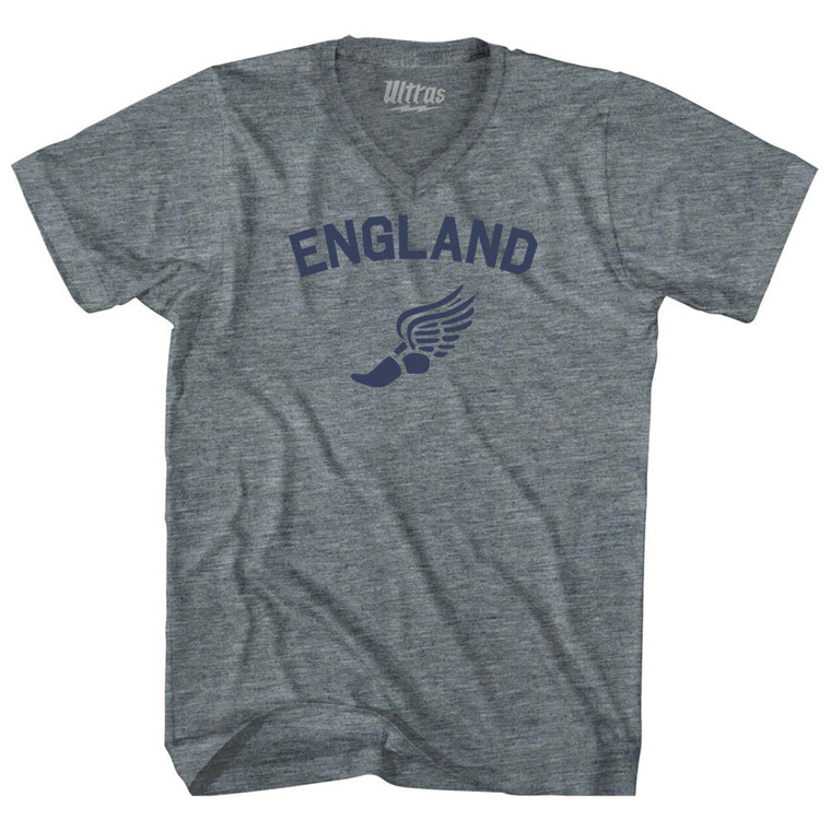 Title England Track Running Winged Foot Adult Tri-Blend V-neck T-shirt - Athletic Grey