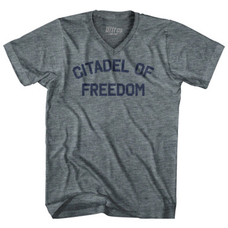 Citadel Of Freedom Tri-Blend V-neck Womens Junior Cut T-shirt by Ultras