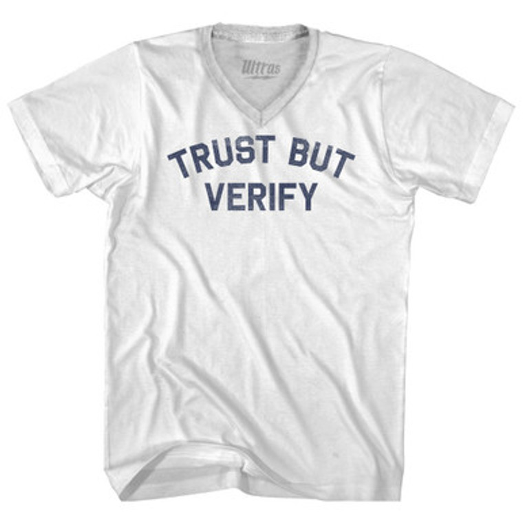 Trust But Verify Adult Tri-Blend V-neck T-shirt - White